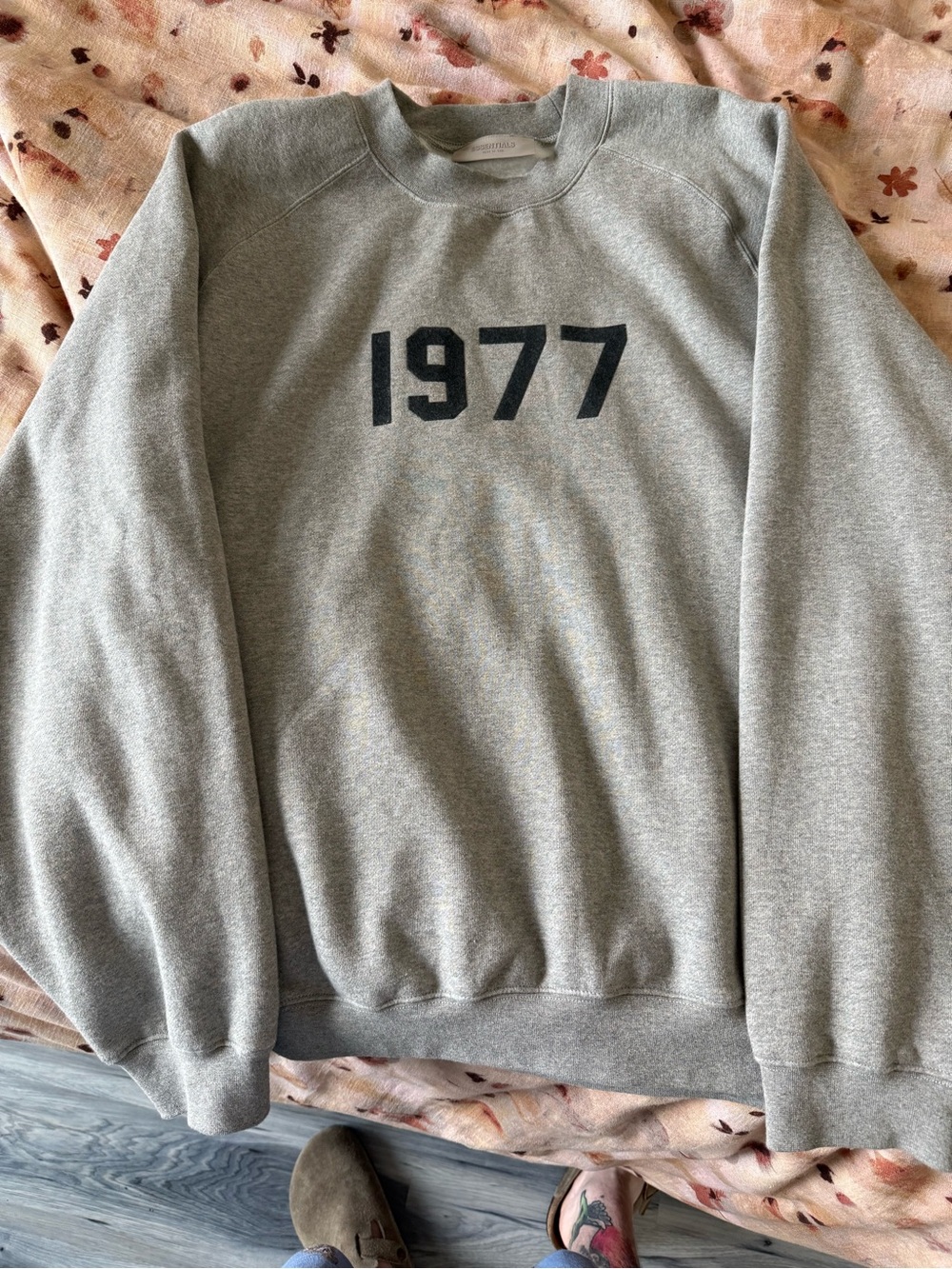 Fear of God Essentials Gray Crewneck Sweatshirt with '1977' Graphic